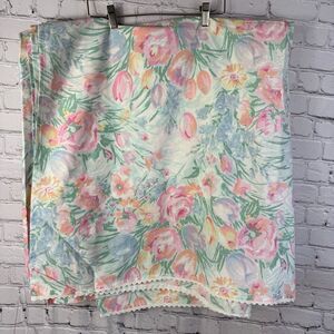 Vintage Lady Pepperell SUMMERSET Floral Queen Flat Sheet Lace Edging